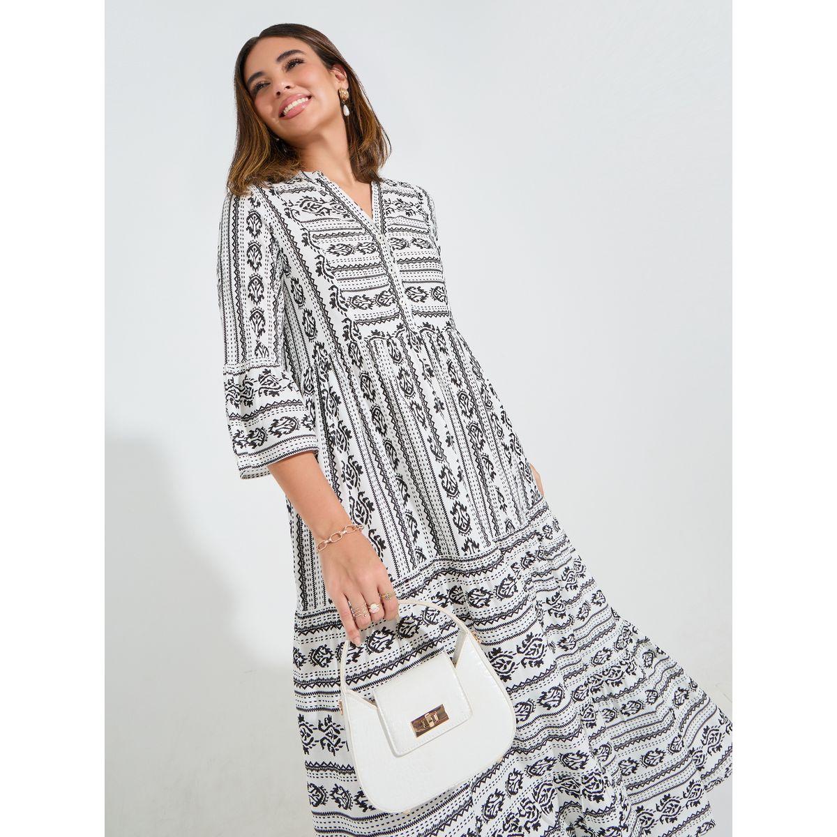 Styli Elevate AOP Notch Neck Maxi Dress with Bell Sleeve-women-clothing-dresses-image-4