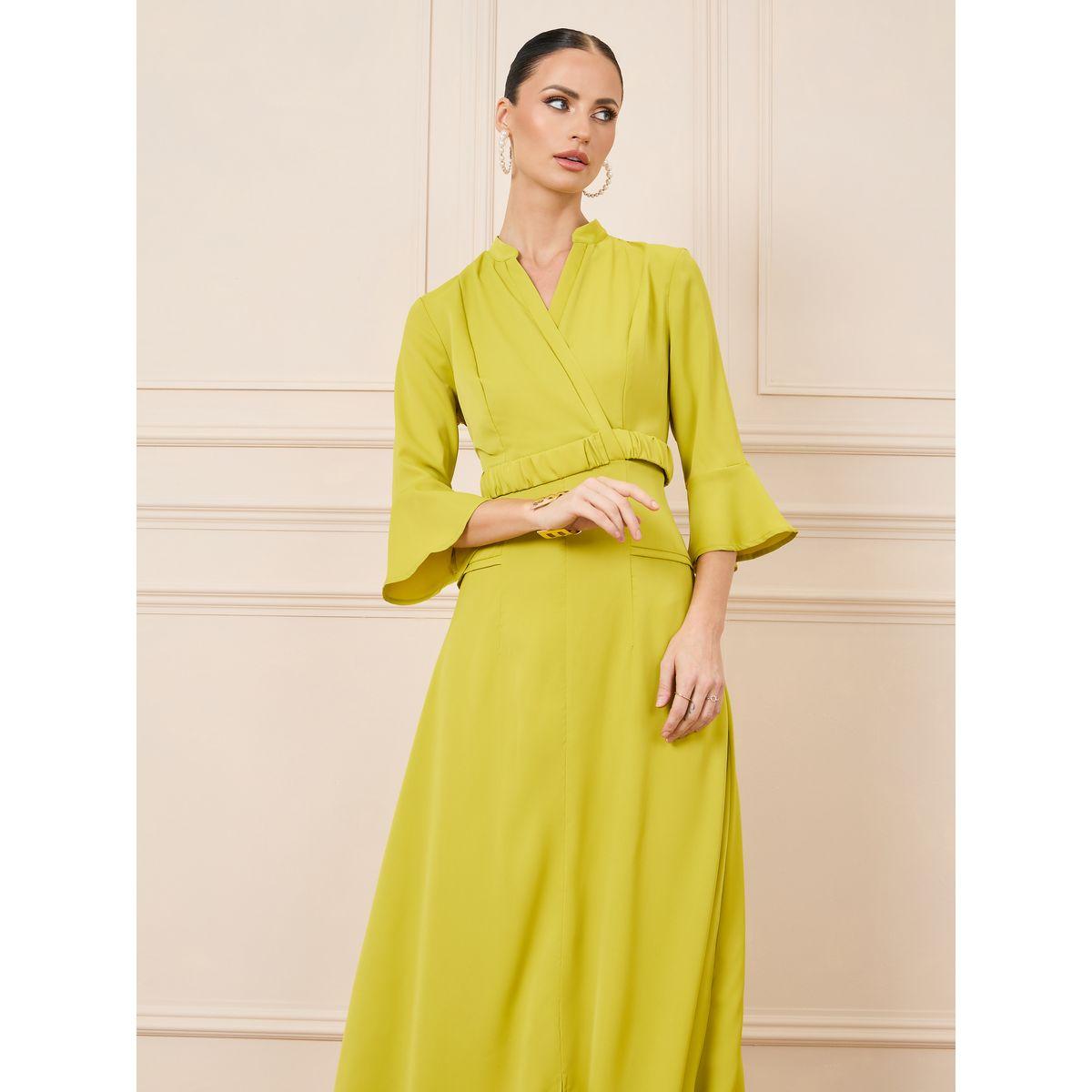 فستان طويل سادة مع ياقة بصدر مزدوج-women-clothing-dresses-image-2