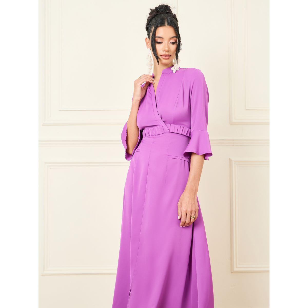Styli Solid Notch Neck A-Line Maxi Dress-women-clothing-dresses-image-2