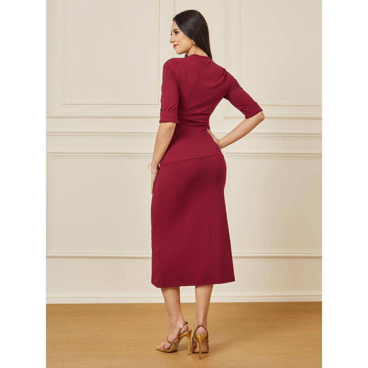 Styli Ribbed Roll Up Sleeves Shift Midi Dress-women-clothing-dresses-image-4