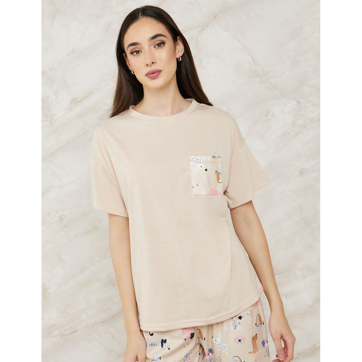 Styli Unwind Conversational Pocket Print T-Shirt & Pyjama Set-women-clothing-nightwear-pyjamas-longsets-image-2