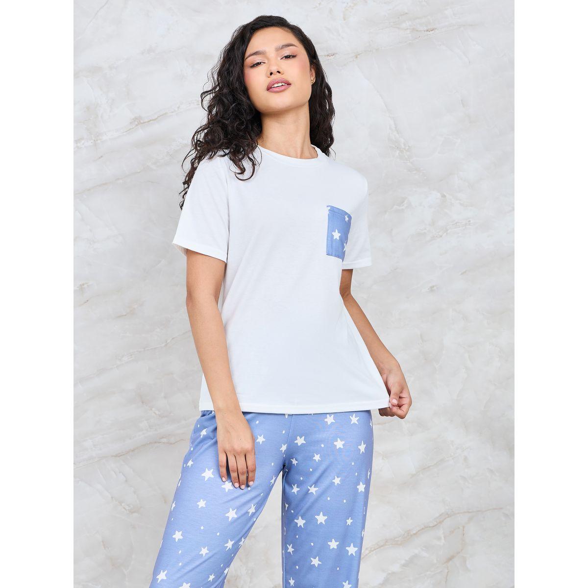 Styli Unwind Ditsy Star Print Pocket T-Shirt & Pyjama Set-women-clothing-nightwear-pyjamas-longsets-image-2