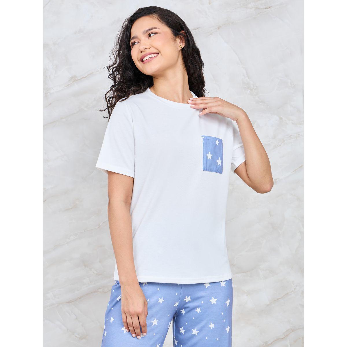 Styli Unwind Ditsy Star Print Pocket T-Shirt & Pyjama Set-women-clothing-nightwear-pyjamas-longsets-image-3
