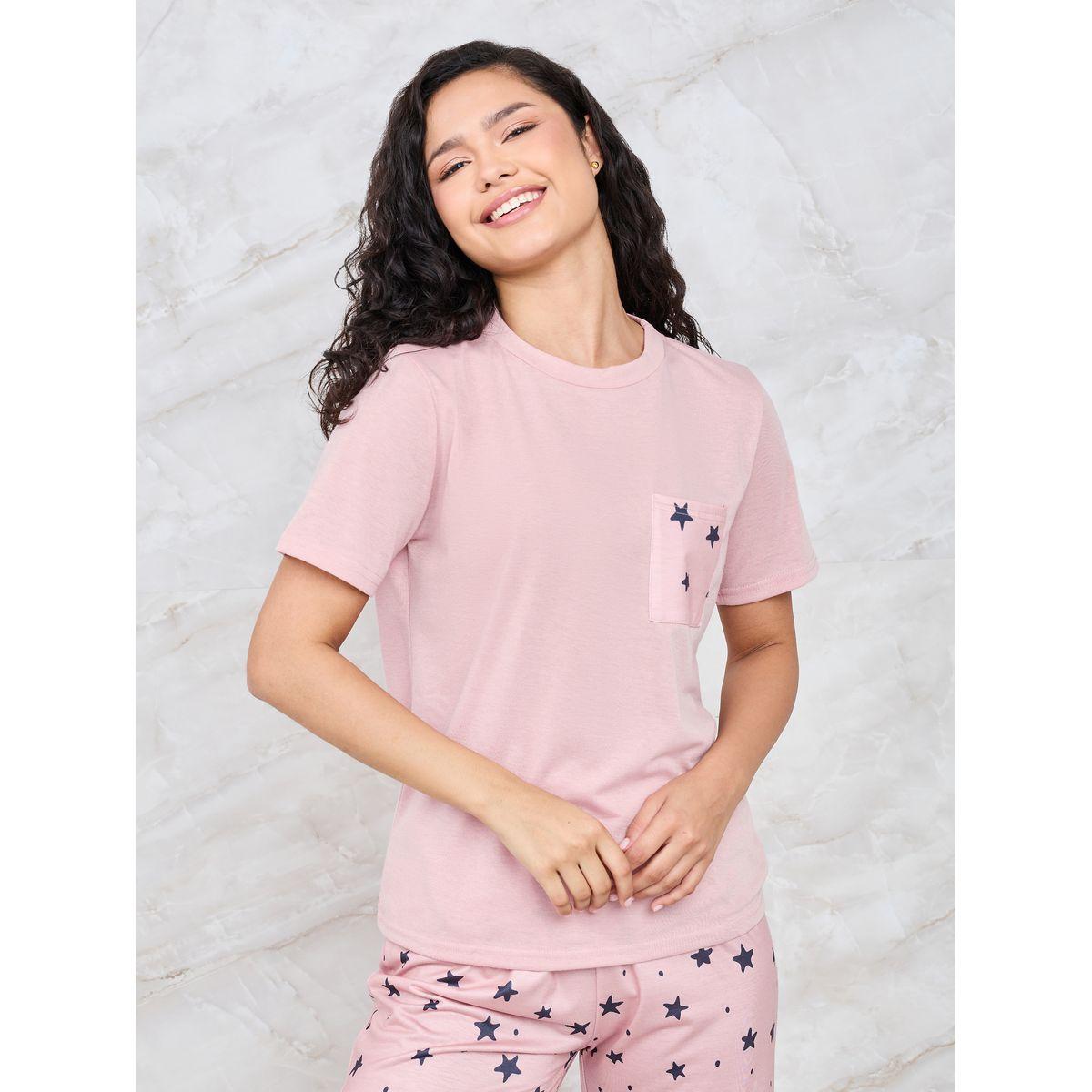 Styli Unwind Ditsy Star Print Pocket T-Shirt & Pyjama Set-women-clothing-nightwear-pyjamas-longsets-image-5