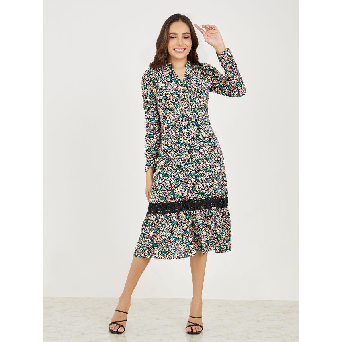 Styli Lace Insert Floral Print A-Line Midi Dress-women-clothing-dresses-image-1