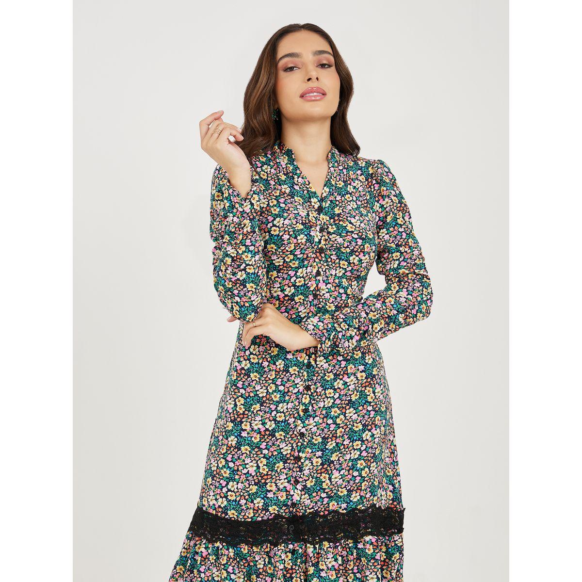 Styli Lace Insert Floral Print A-Line Midi Dress-women-clothing-dresses-image-2
