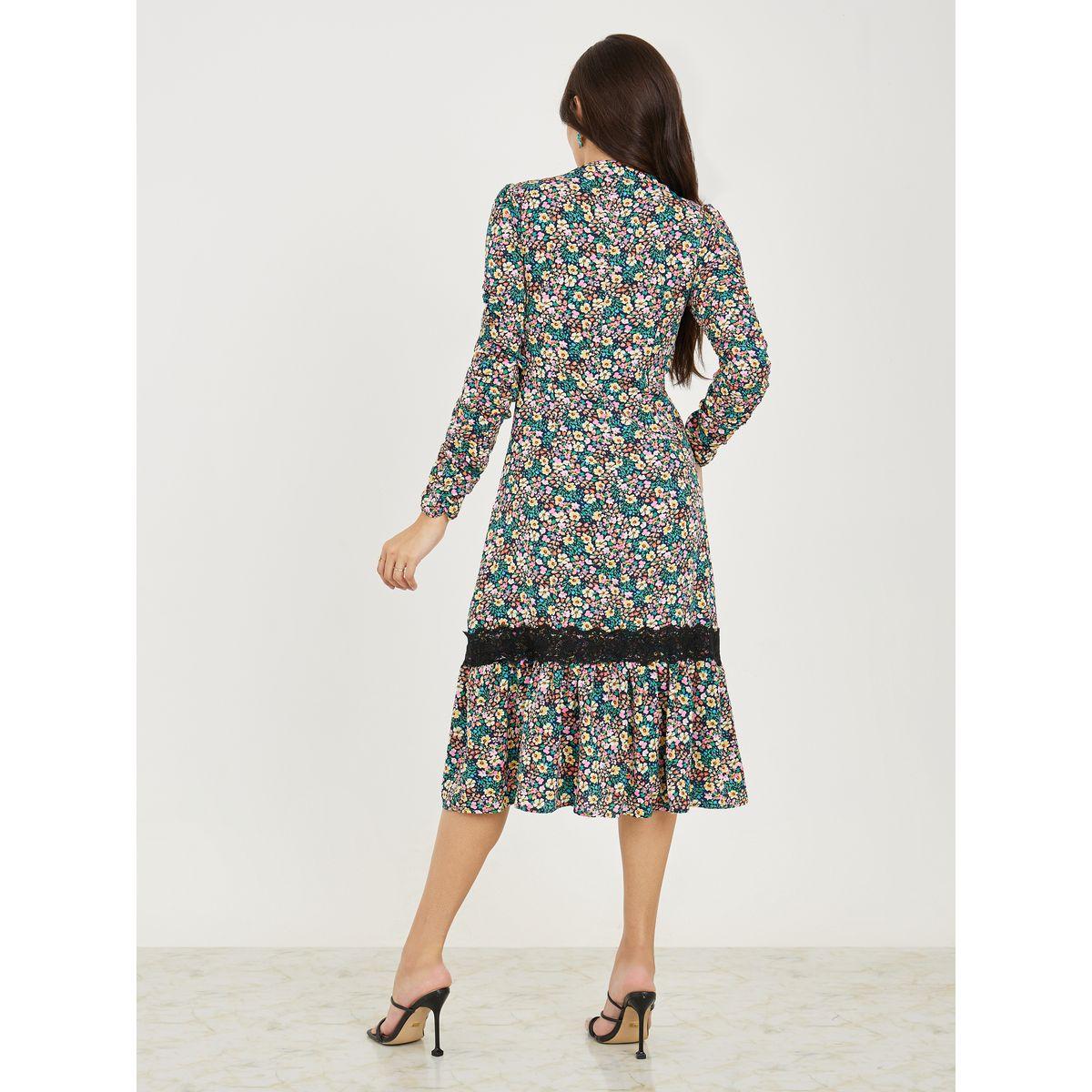 فستان ميدي مطبع بزهور وتفاصيل دانتيل-women-clothing-dresses-image-4