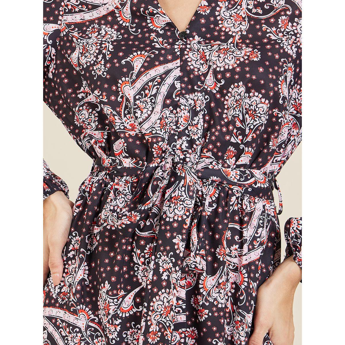 فستان ميدي بكسرات وطبعة بيزلي مع أربطة-women-clothing-dresses-image-3