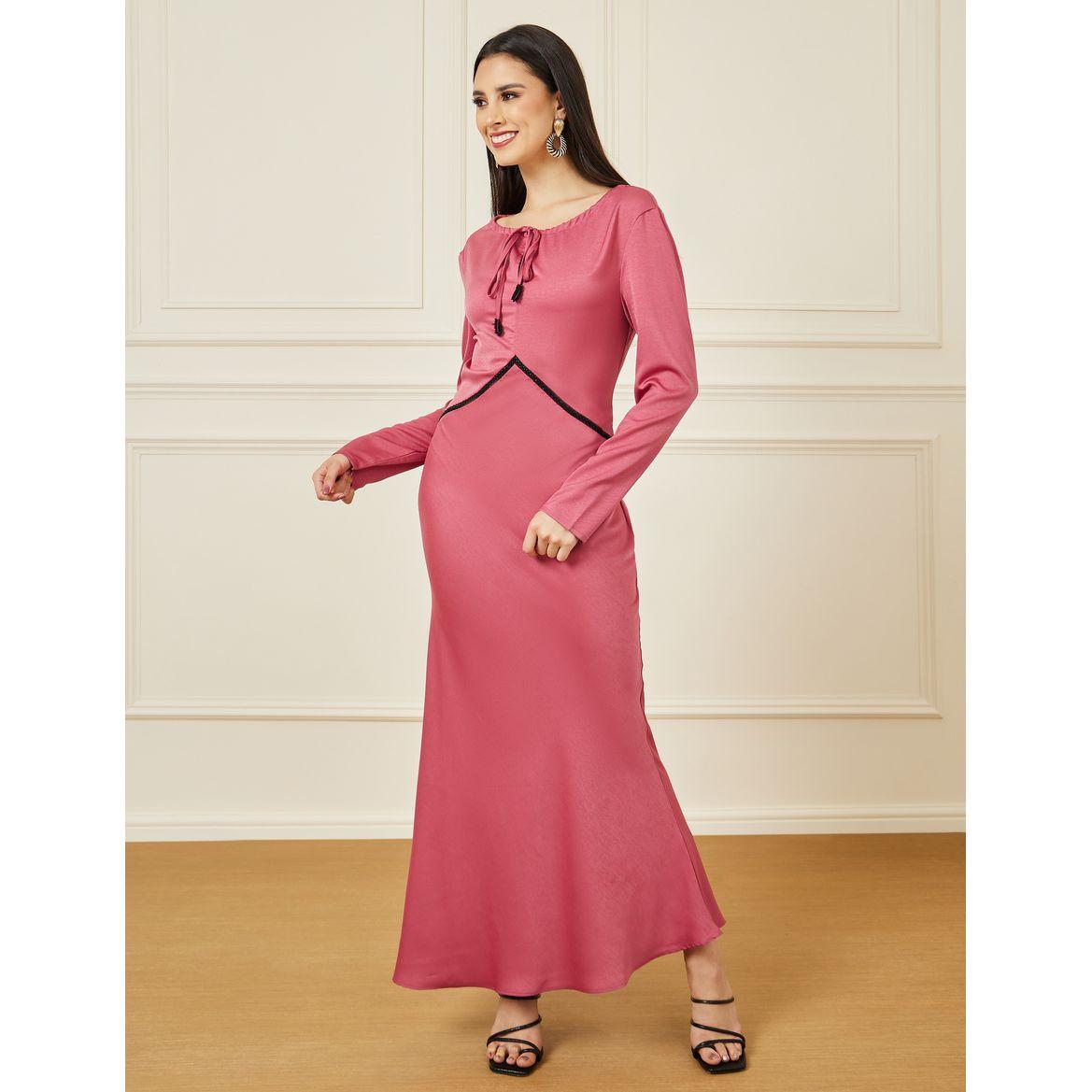 فستان طويل بخصر مزين بالخرز-women-clothing-dresses-image-1