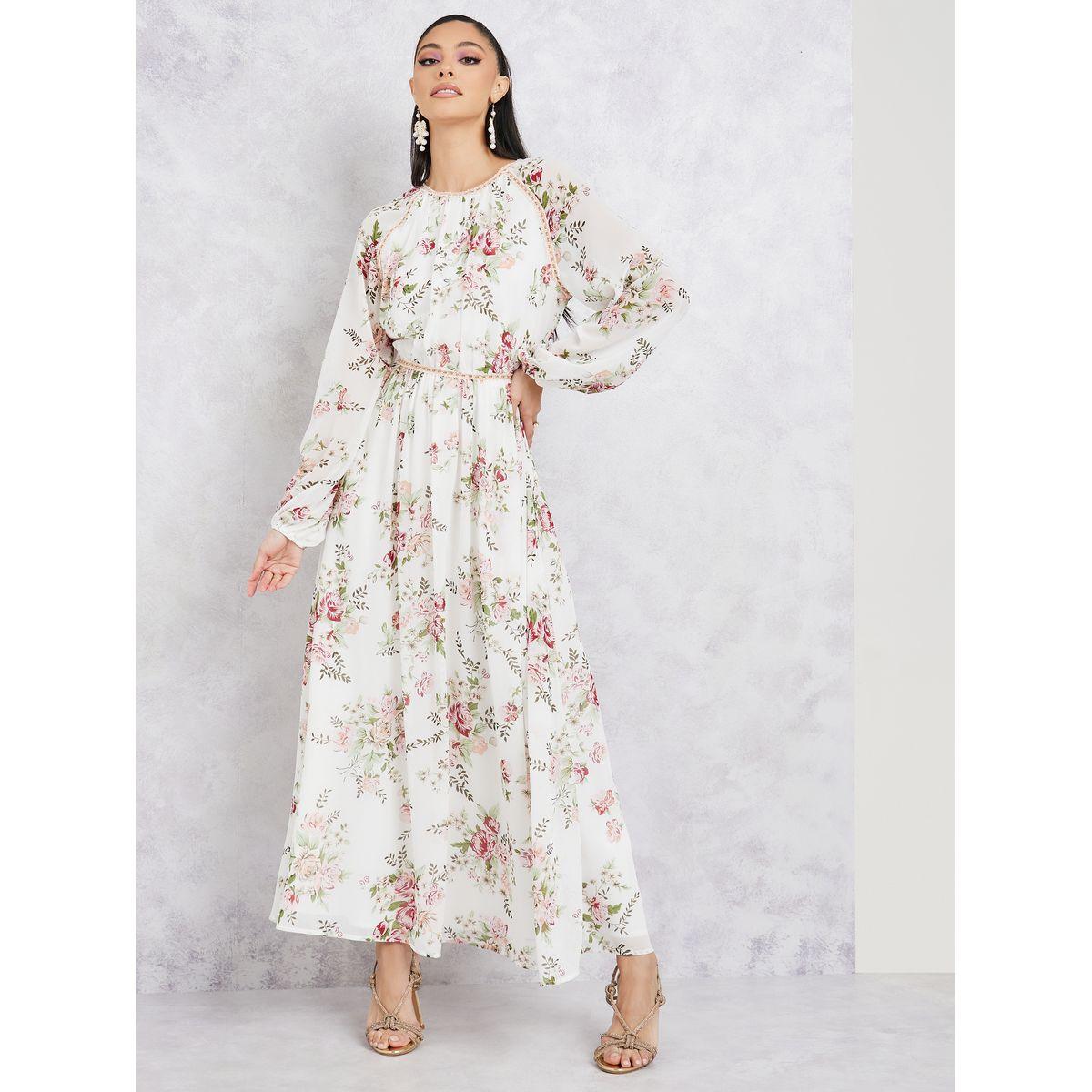 فستان طويل مطبع بطبعة زهور-women-clothing-dresses-image-1