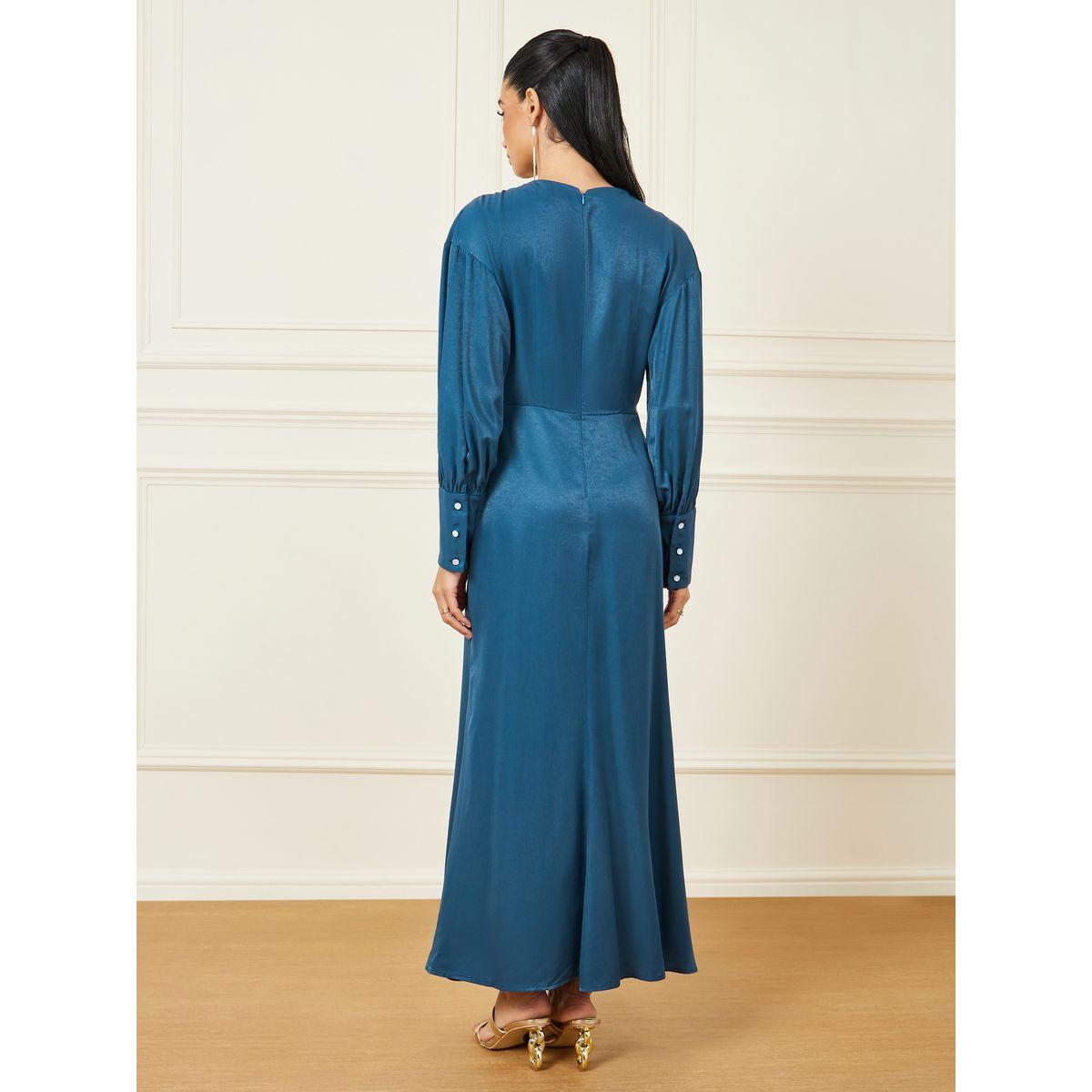 فستان طويل بكسرات واكمام مكبلة-women-clothing-dresses-image-4