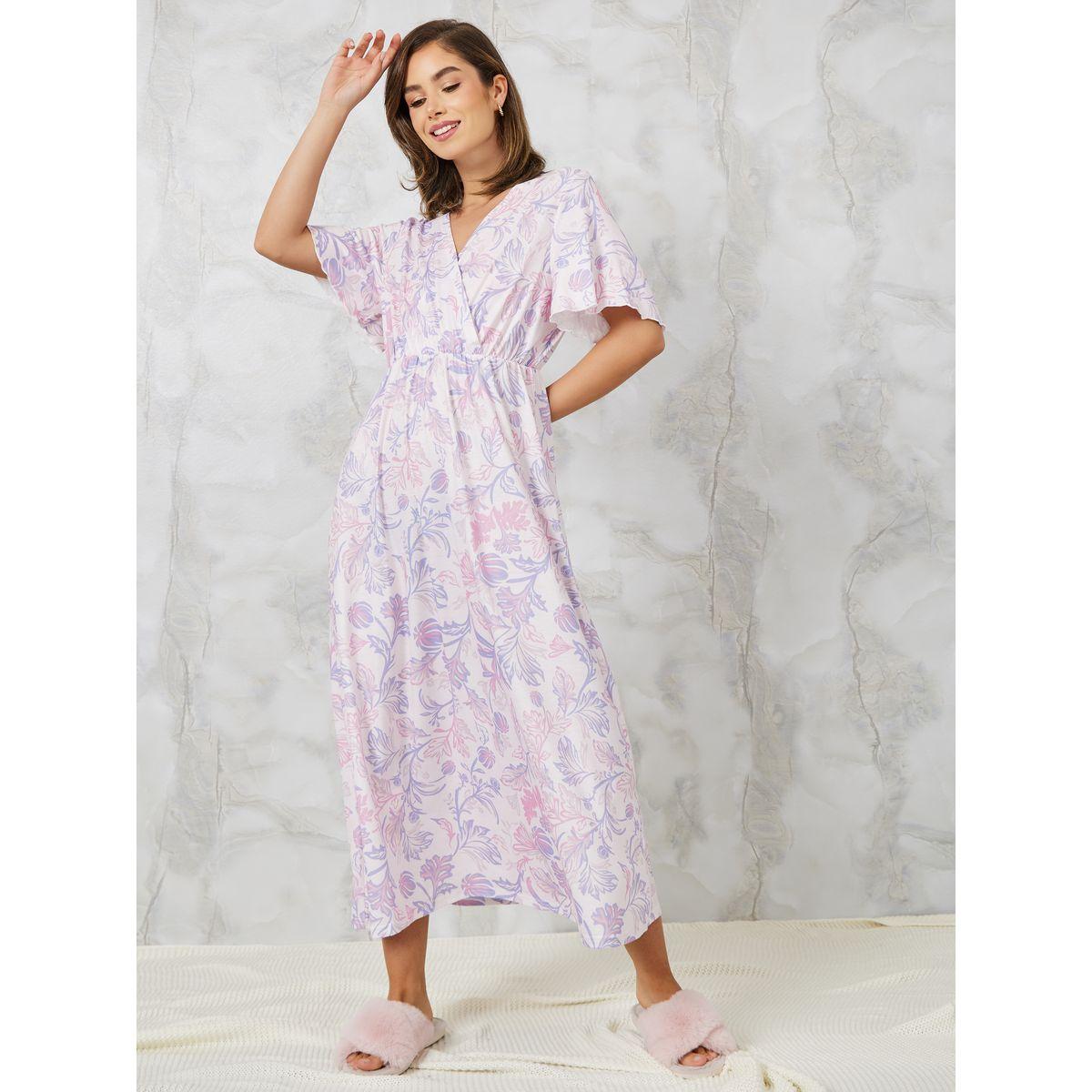 Styli Unwind Floral Print Wrap Over Nightdress-women-clothing-nightwear-nighties-image-1