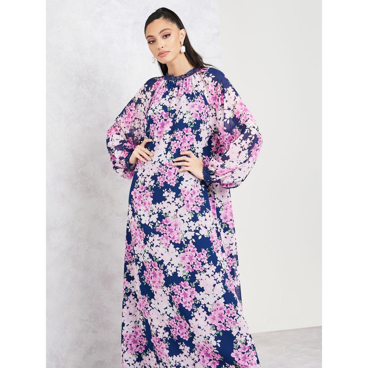 Styli Lace Detail Floral Print Shift Maxi Dress-women-clothing-dresses-image-2