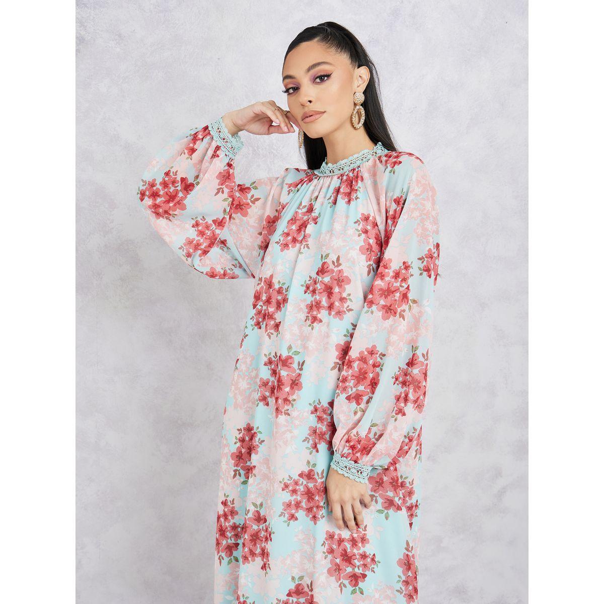 Styli Lace Detail Floral Print Shift Maxi Dress-women-clothing-dresses-image-2