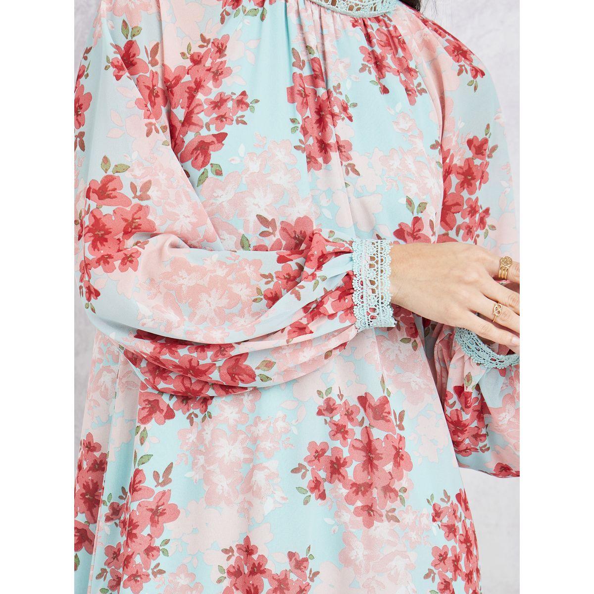 فستان طويل مطبع بزهور وتفاصيل دانتيل-women-clothing-dresses-image-3