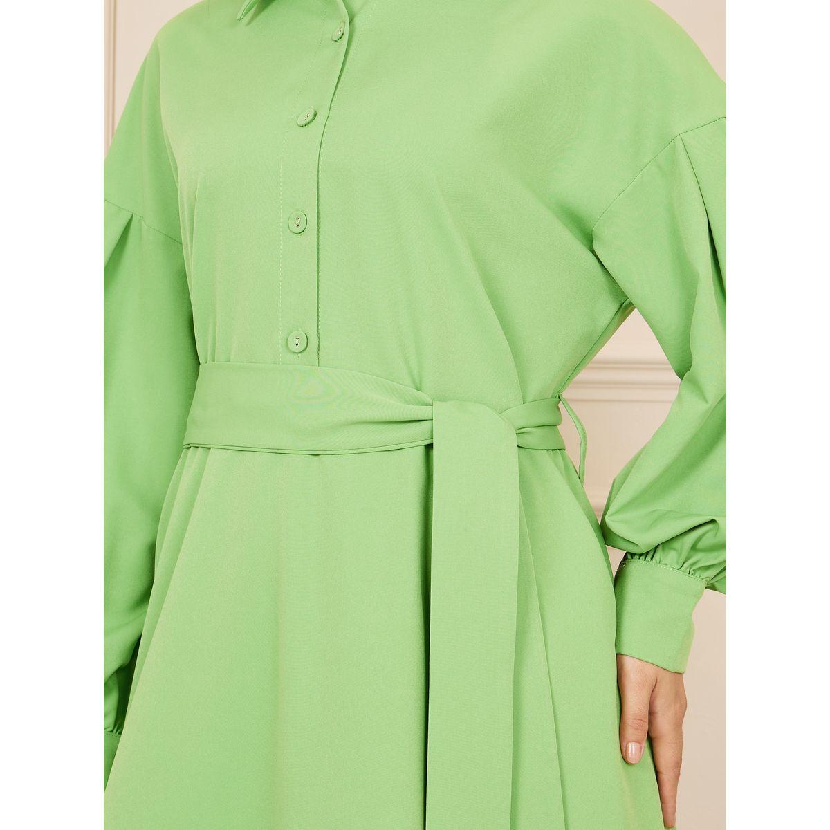Styli Front Button Closure Collared A-Line Maxi Dress with Self Tie Up-women-clothing-dresses-image-3