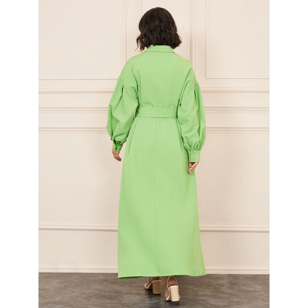 Styli Front Button Closure Collared A-Line Maxi Dress with Self Tie Up-women-clothing-dresses-image-4