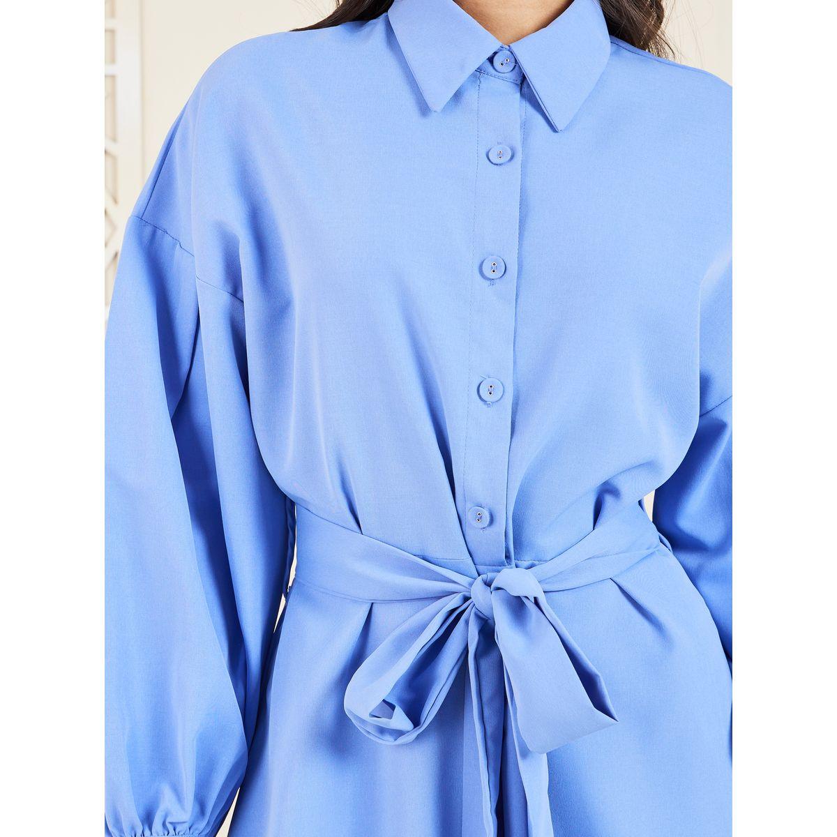Styli Solid Collared A-Line Shirt Maxi Dress-women-clothing-dresses-image-3