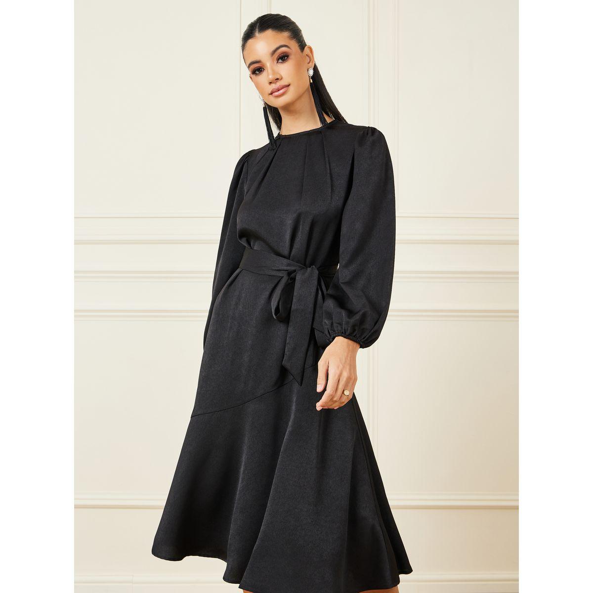 Styli Box Pleat Detail Neck Self Tie Up A-Line Midi Dress-women-clothing-dresses-image-2