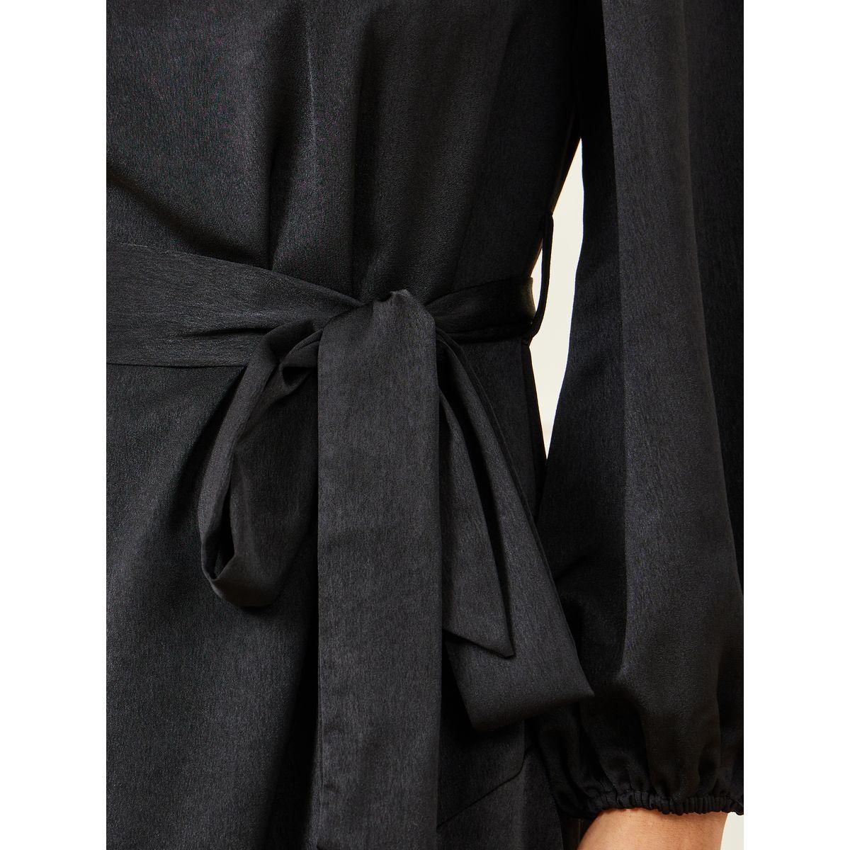 Styli Box Pleat Detail Neck Self Tie Up A-Line Midi Dress-women-clothing-dresses-image-3