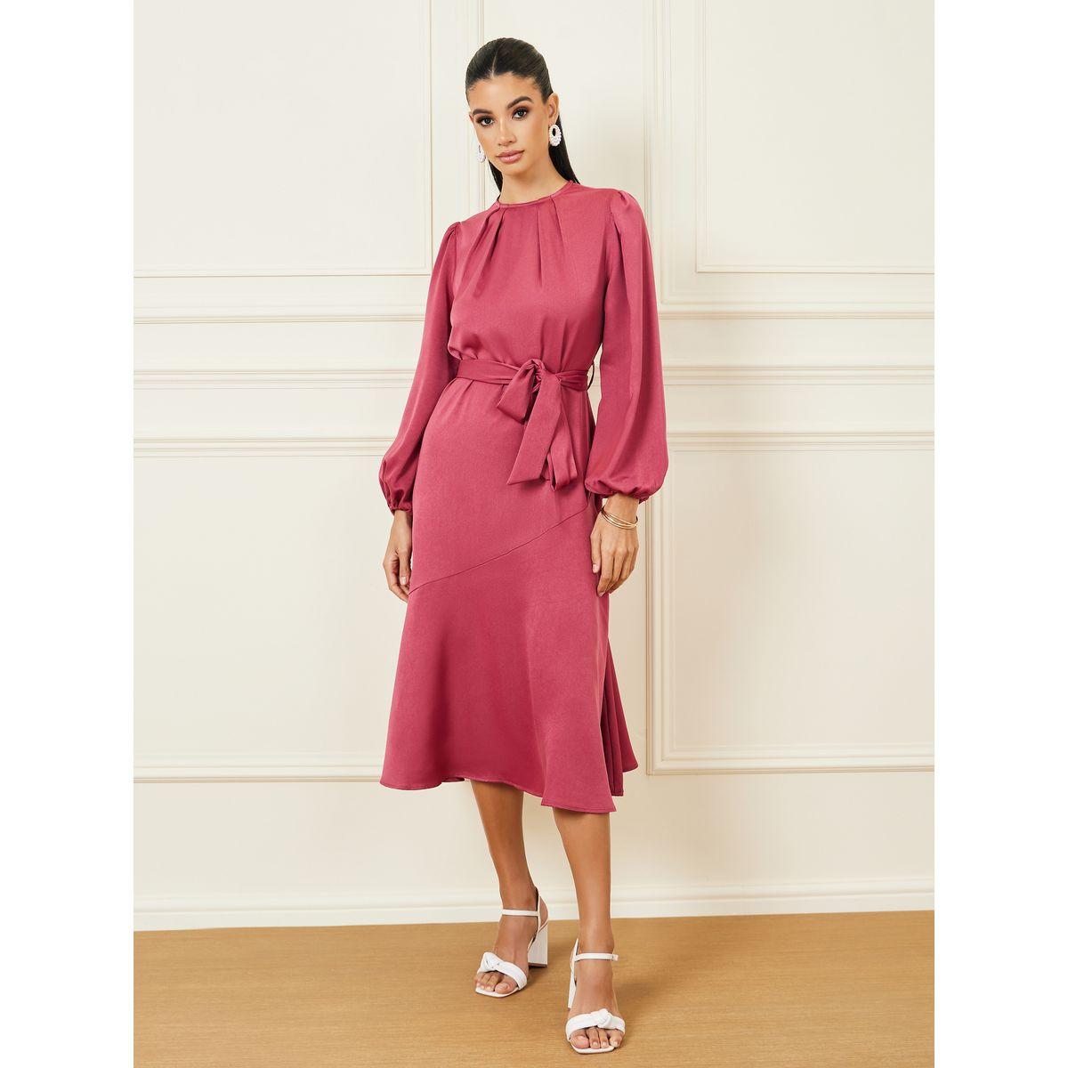 فستان ميدي من نوع A على شكل أربطة برقبة ذات رقبة ذاتية الربط بصيغة ستيلي بوكس-women-clothing-dresses-image-1