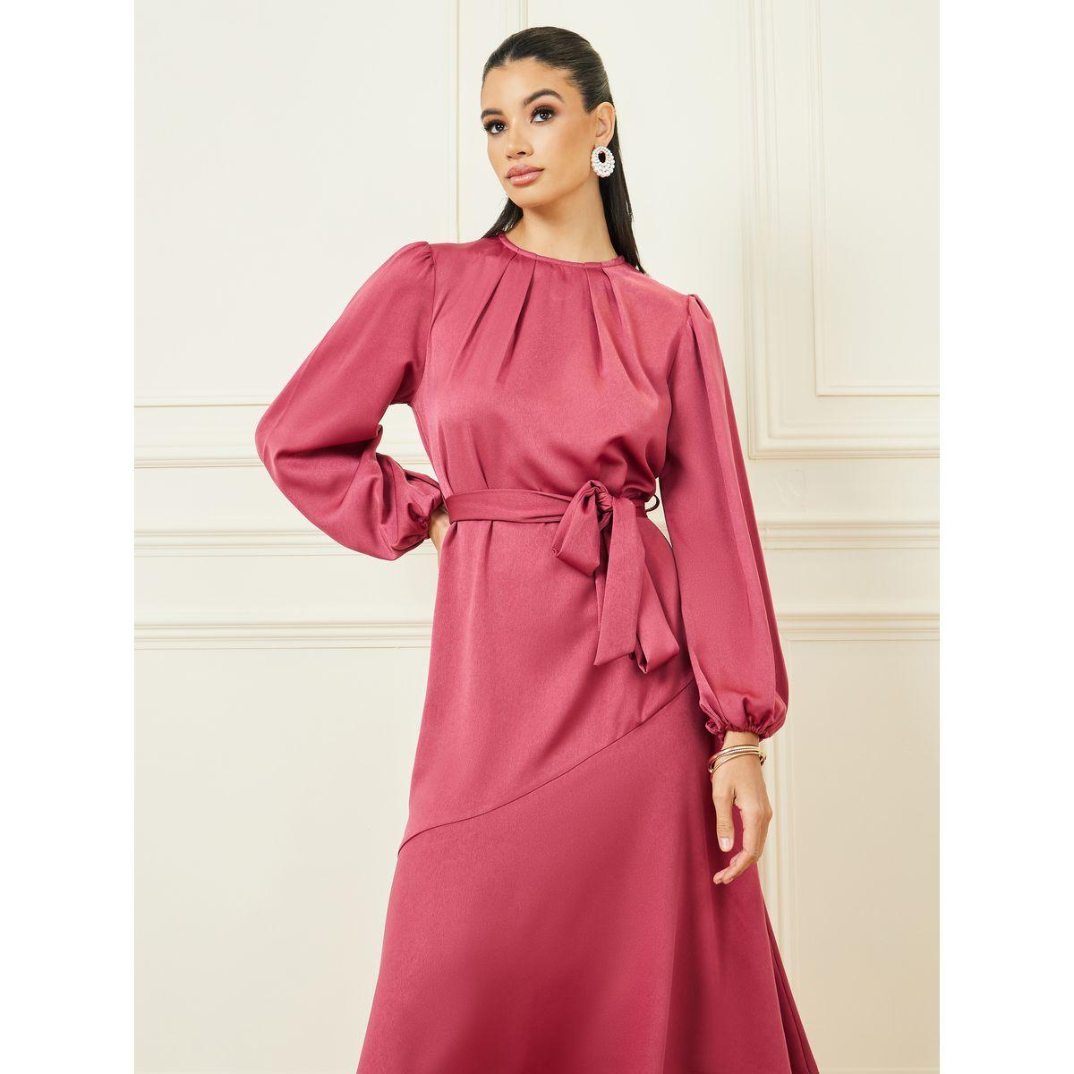 فستان ميدي من نوع A على شكل أربطة برقبة ذات رقبة ذاتية الربط بصيغة ستيلي بوكس-women-clothing-dresses-image-3