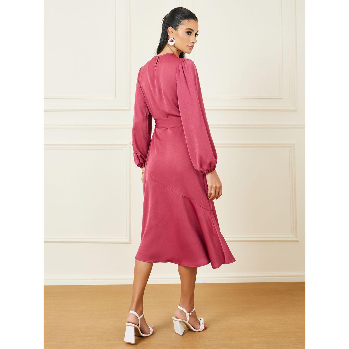 فستان ميدي من نوع A على شكل أربطة برقبة ذات رقبة ذاتية الربط بصيغة ستيلي بوكس-women-clothing-dresses-image-5