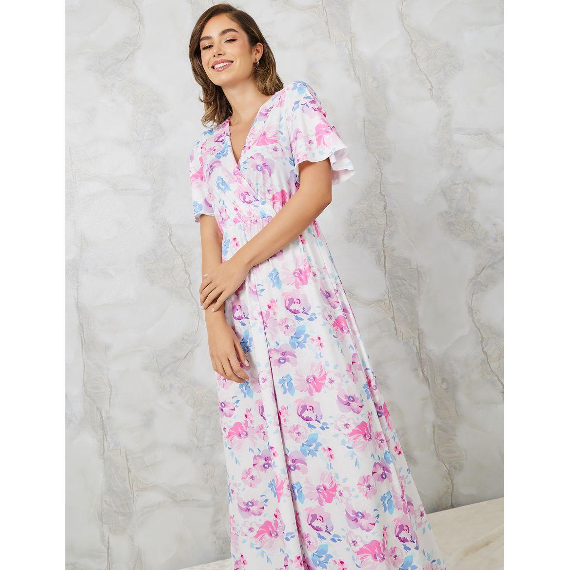 Styli Unwind Watercolor Floral Wrap Over Nightdress-women-clothing-nightwear-nighties-image-2