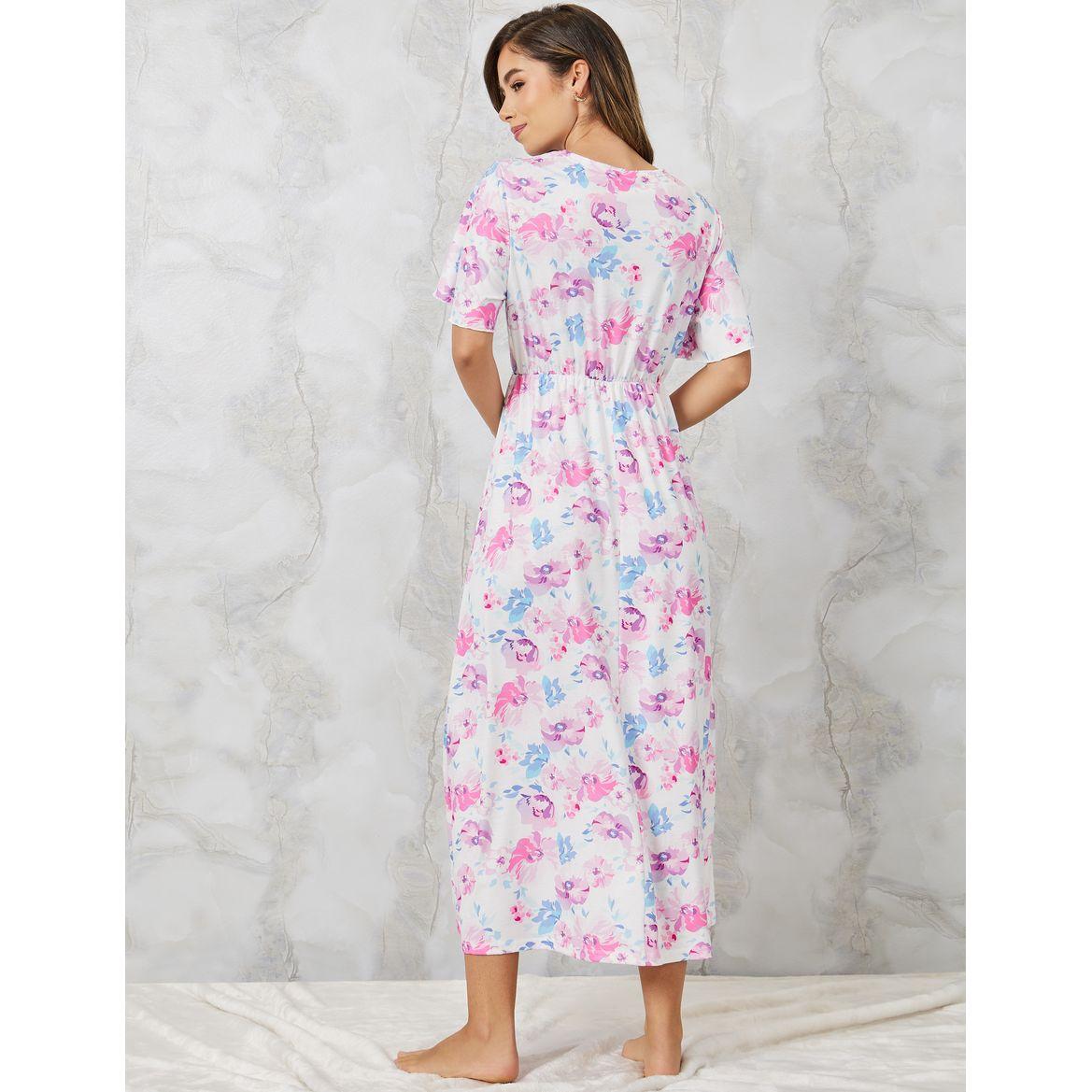 Styli Unwind Watercolor Floral Wrap Over Nightdress-women-clothing-nightwear-nighties-image-4