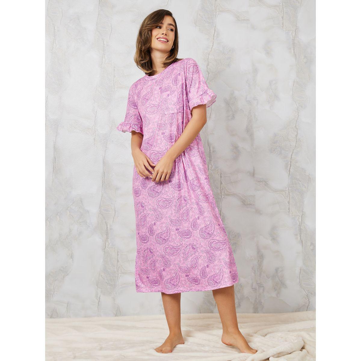 Styli Unwind Paisley Ruffle Sleeve Pocket Seep T-Shirt Dress-women-clothing-nightwear-nighties-image-1
