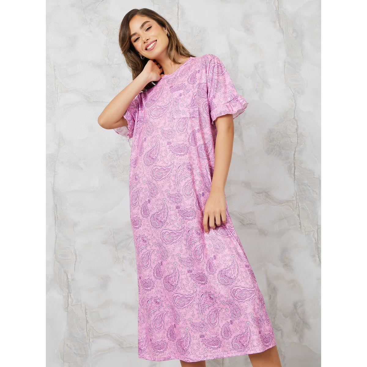 Styli Unwind Paisley Ruffle Sleeve Pocket Seep T-Shirt Dress-women-clothing-nightwear-nighties-image-2