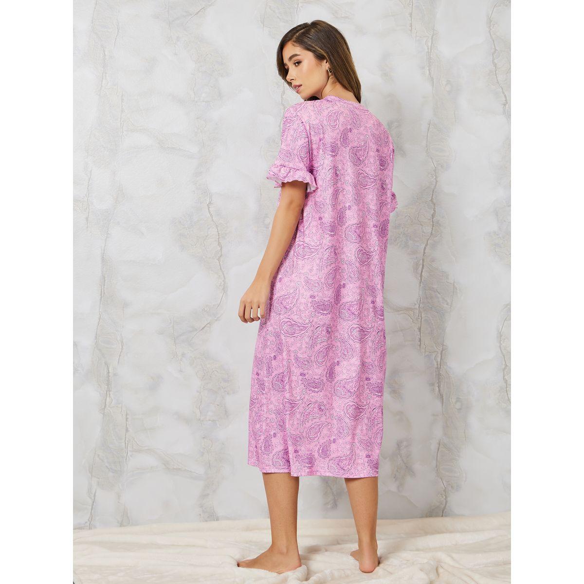 Styli Unwind Paisley Ruffle Sleeve Pocket Seep T-Shirt Dress-women-clothing-nightwear-nighties-image-4