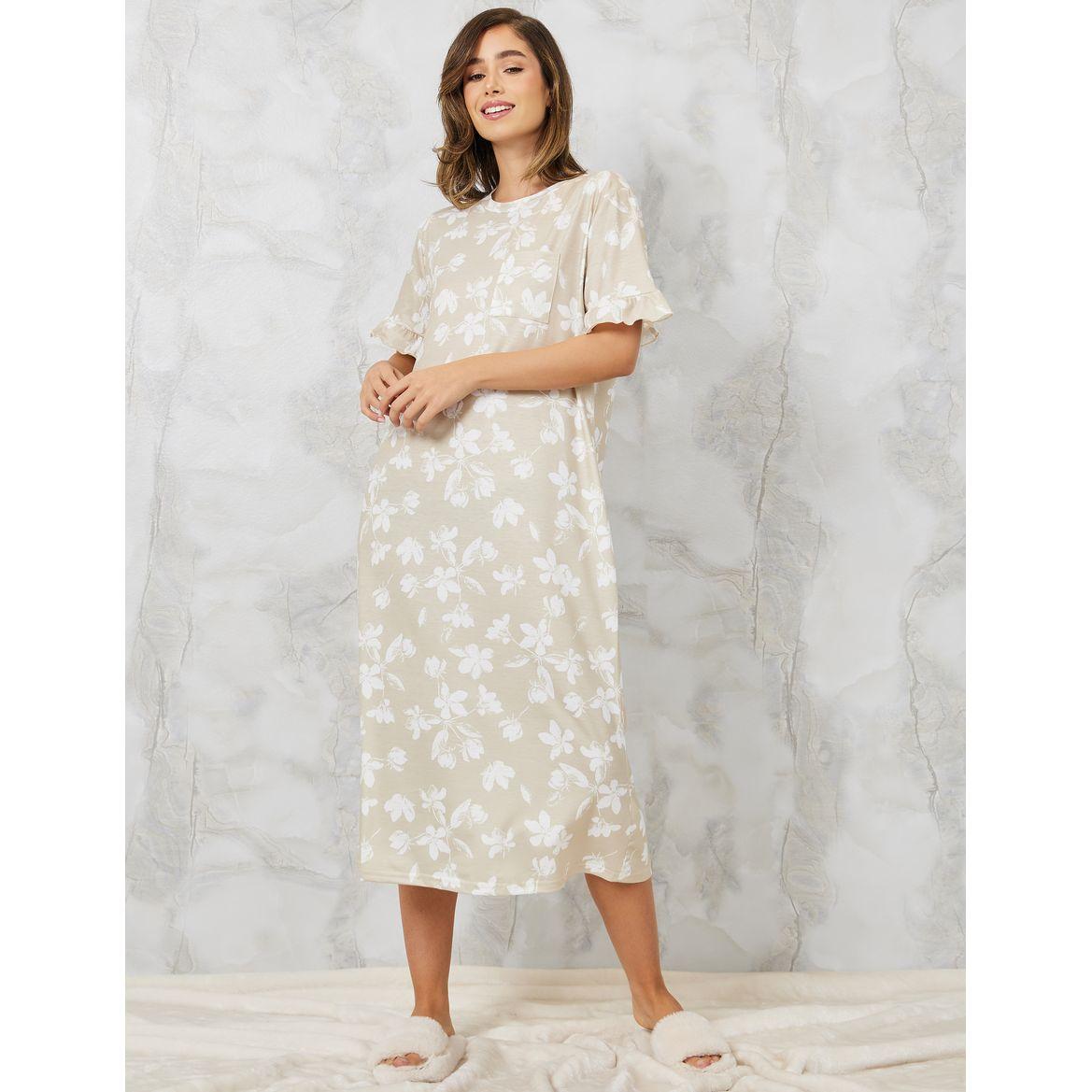 Styli Unwind Floral Ruffle Sleeve Pocket Detail T-Shirt-women-clothing-nightwear-nighties-image-1