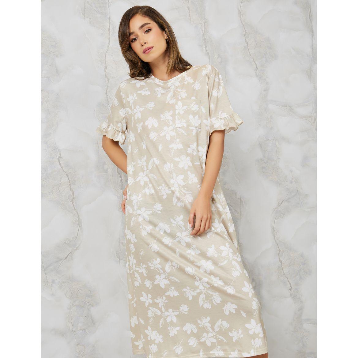 Styli Unwind Floral Ruffle Sleeve Pocket Detail T-Shirt-women-clothing-nightwear-nighties-image-2