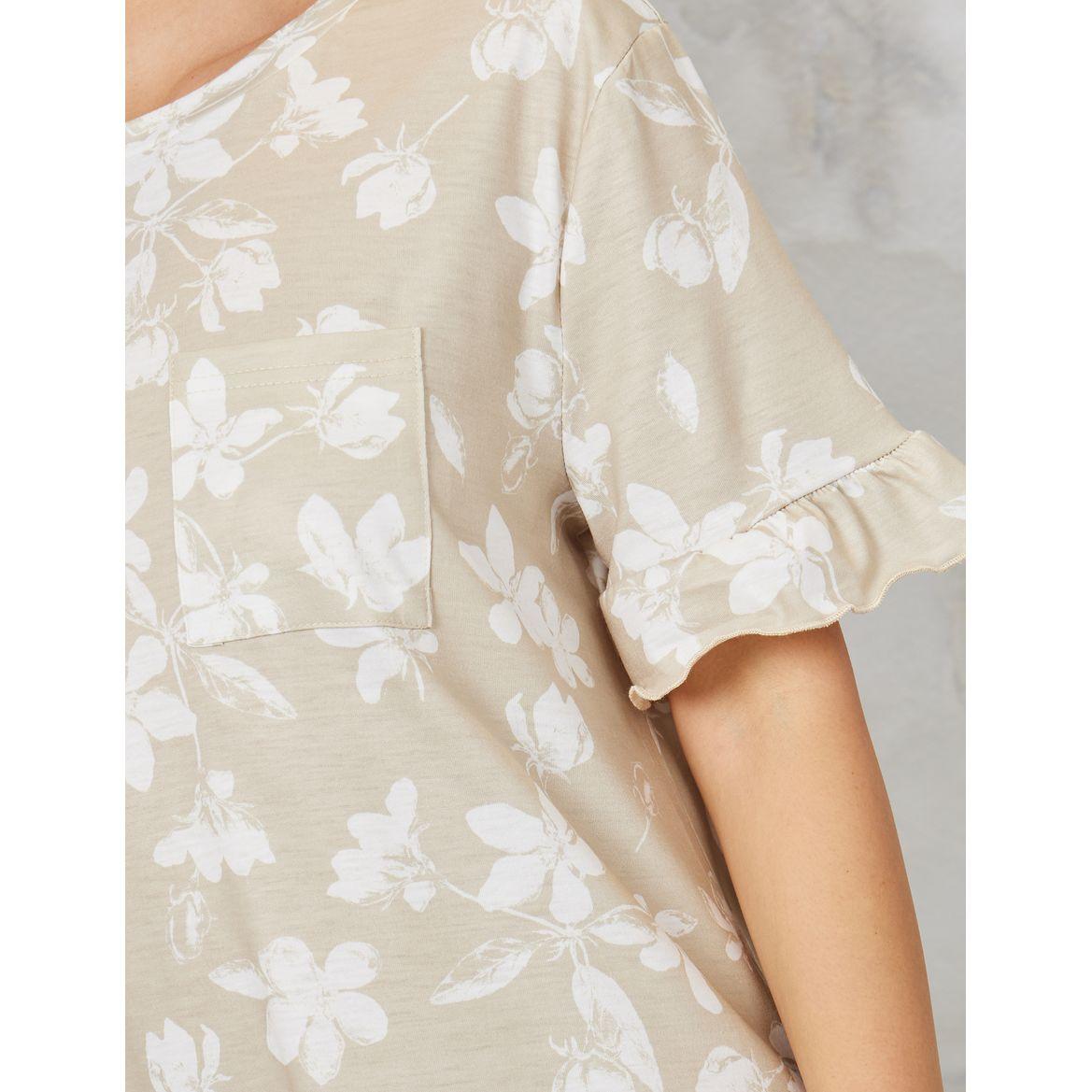 Styli Unwind Floral Ruffle Sleeve Pocket Detail T-Shirt-women-clothing-nightwear-nighties-image-3
