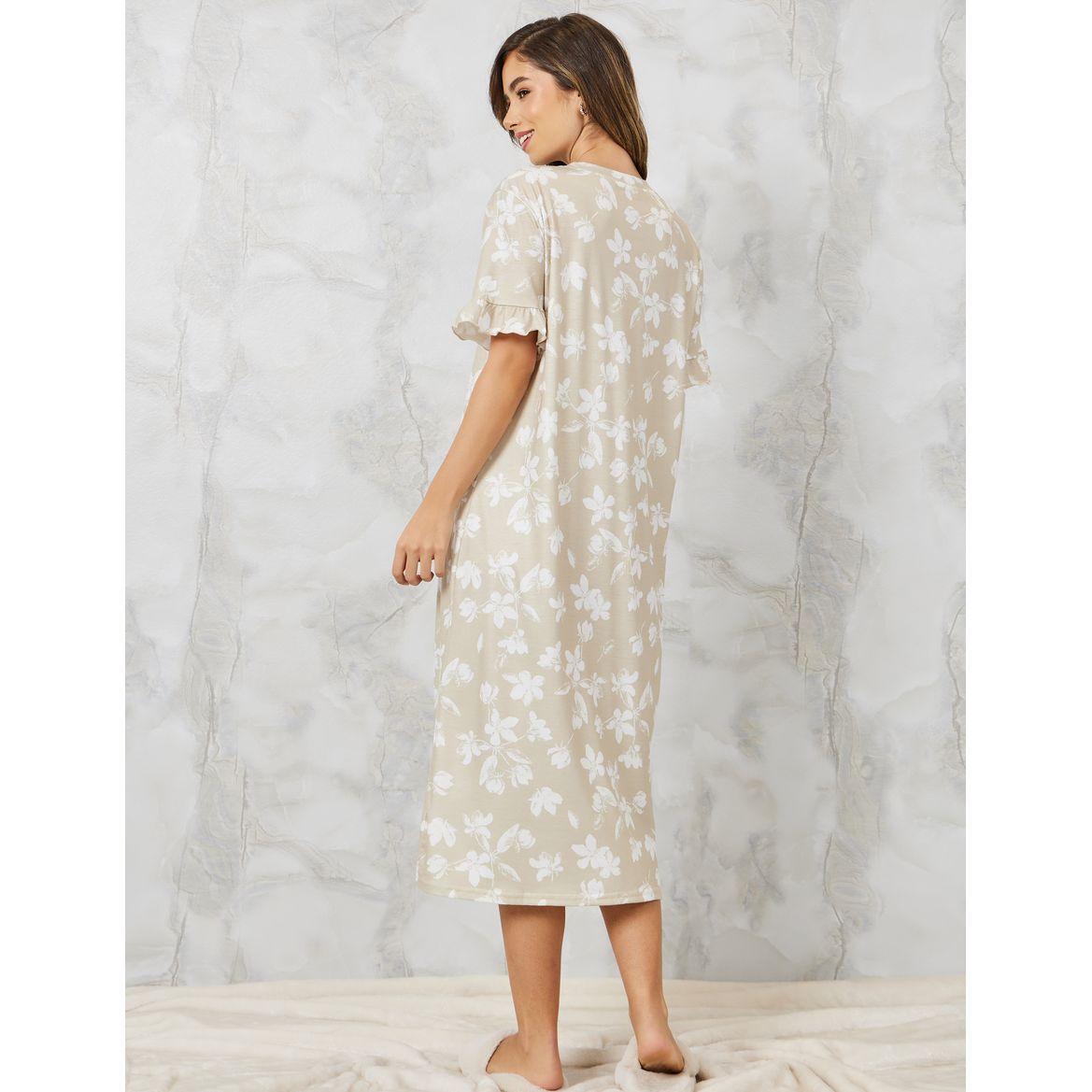 Styli Unwind Floral Ruffle Sleeve Pocket Detail T-Shirt-women-clothing-nightwear-nighties-image-4
