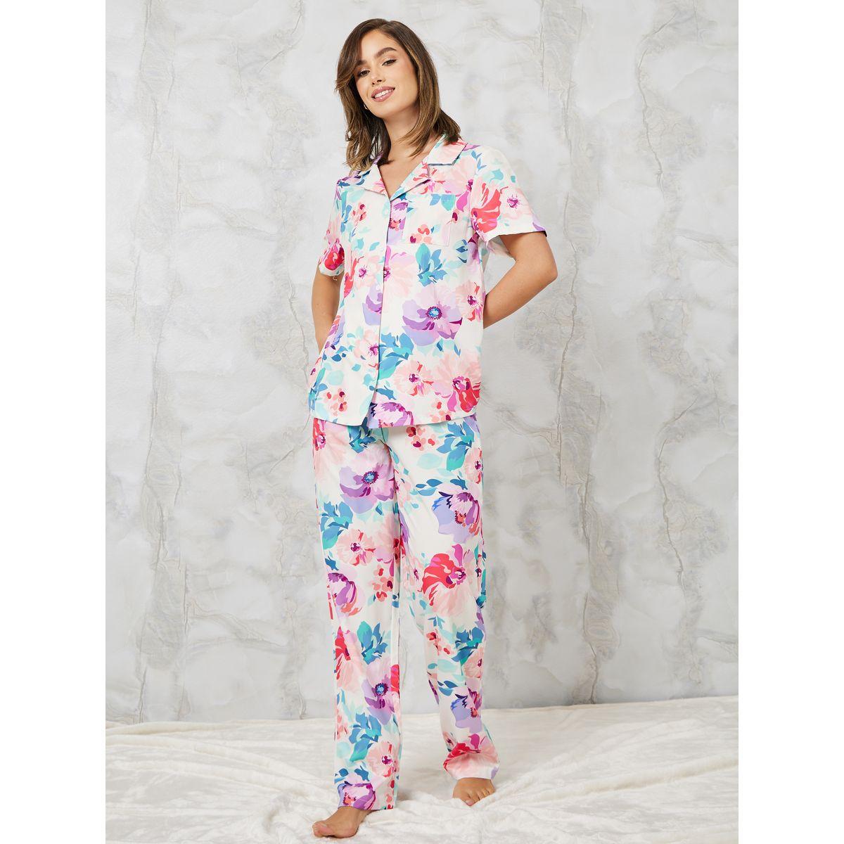 Styli Unwind Watercolor Floral Print Shirt & Pyjama Set-women-clothing-nightwear-pyjamas-longsets-image-1