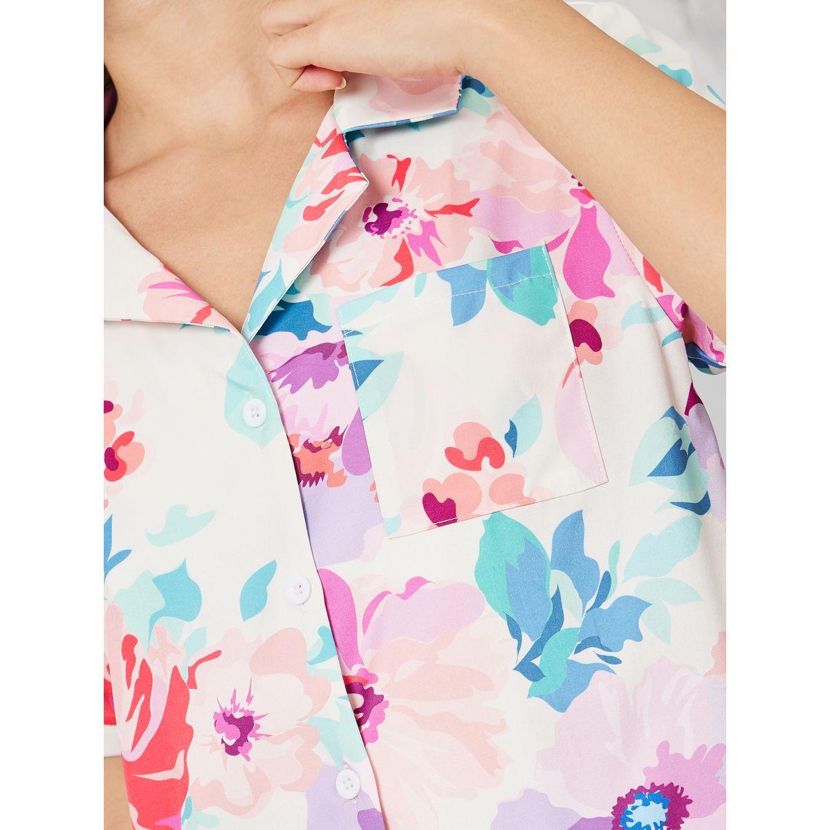 Styli Unwind Watercolor Floral Print Shirt & Pyjama Set-women-clothing-nightwear-pyjamas-longsets-image-3