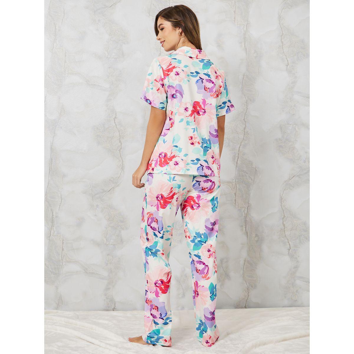 Styli Unwind Watercolor Floral Print Shirt & Pyjama Set-women-clothing-nightwear-pyjamas-longsets-image-5