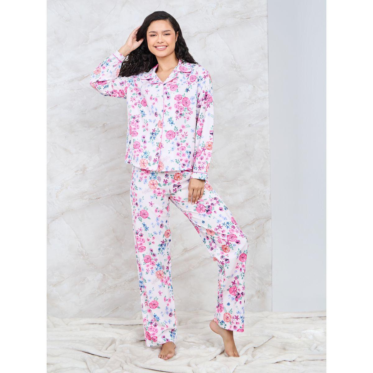 Styli Unwind Floral Printed Button Down Shirt & Pyjama Set-women-clothing-nightwear-pyjamas-longsets-image-1