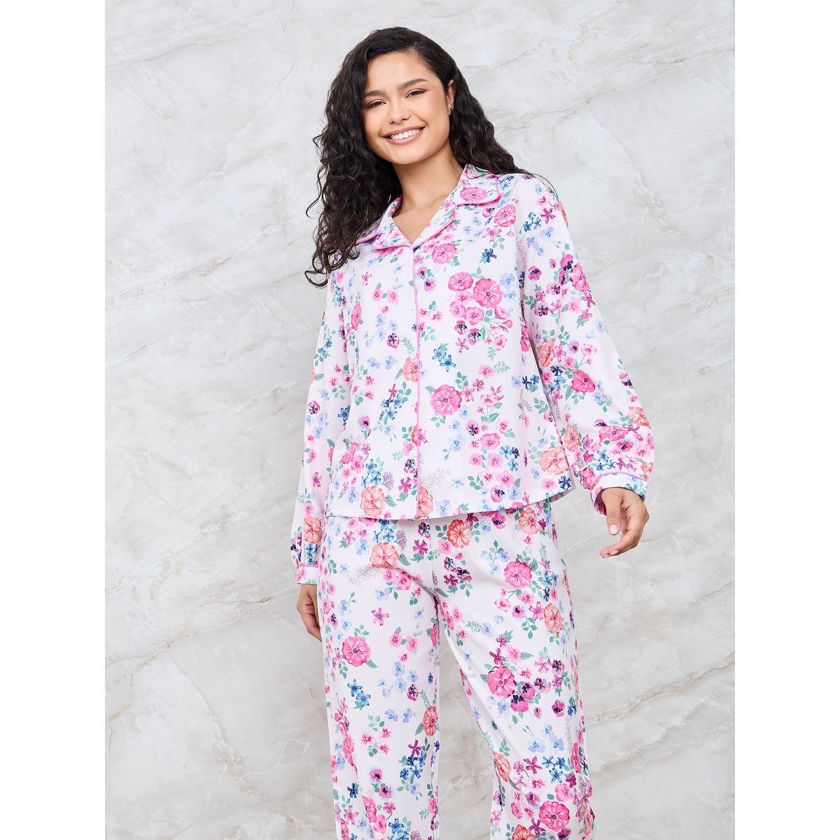 Styli Unwind Floral Printed Button Down Shirt & Pyjama Set-women-clothing-nightwear-pyjamas-longsets-image-2