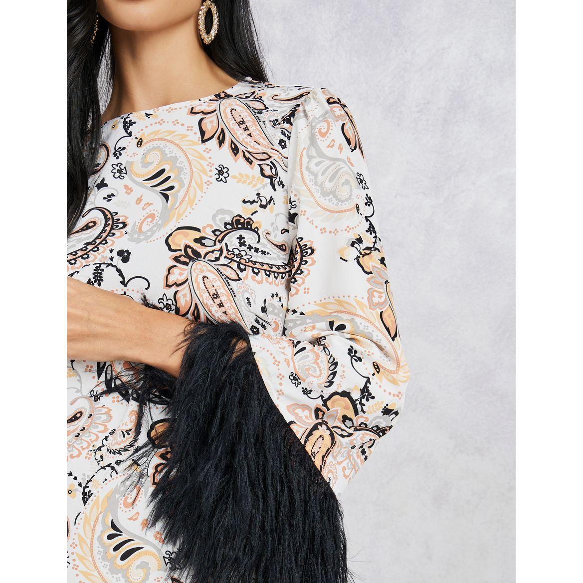 فستان ميدي مزين بفرو صناعي-women-clothing-dresses-image-3