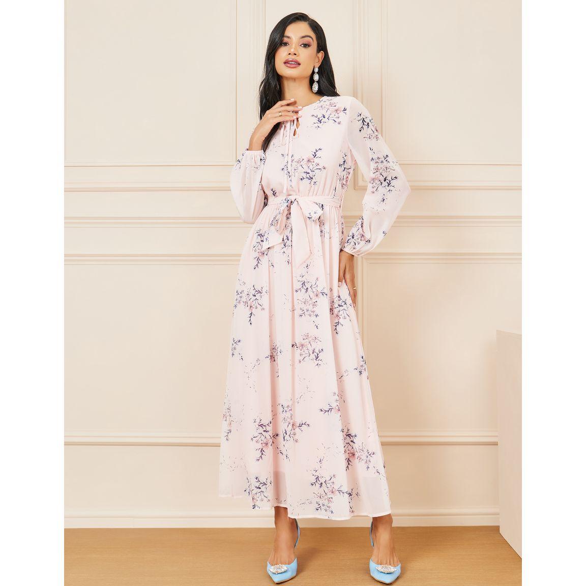 Styli Floral AOP A-Line Maxi Dress with Self Tie Up-women-clothing-dresses-image-1