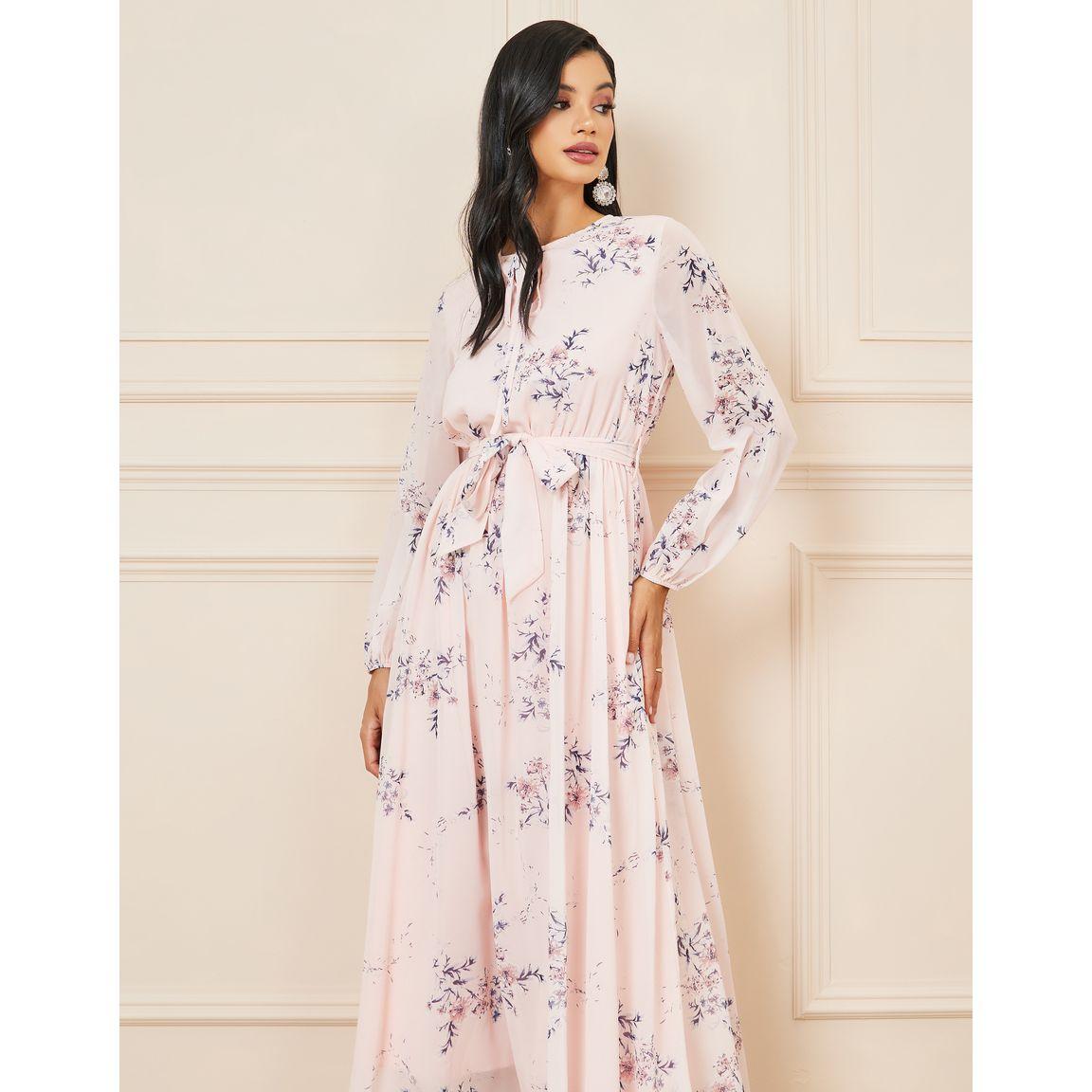 Styli Floral AOP A-Line Maxi Dress with Self Tie Up-women-clothing-dresses-image-2