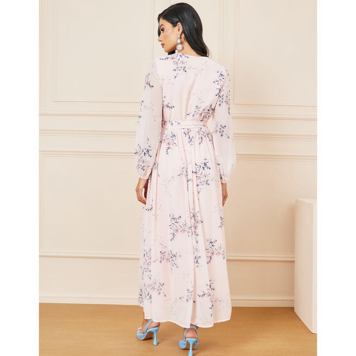 Styli Floral AOP A-Line Maxi Dress with Self Tie Up-women-clothing-dresses-image-4