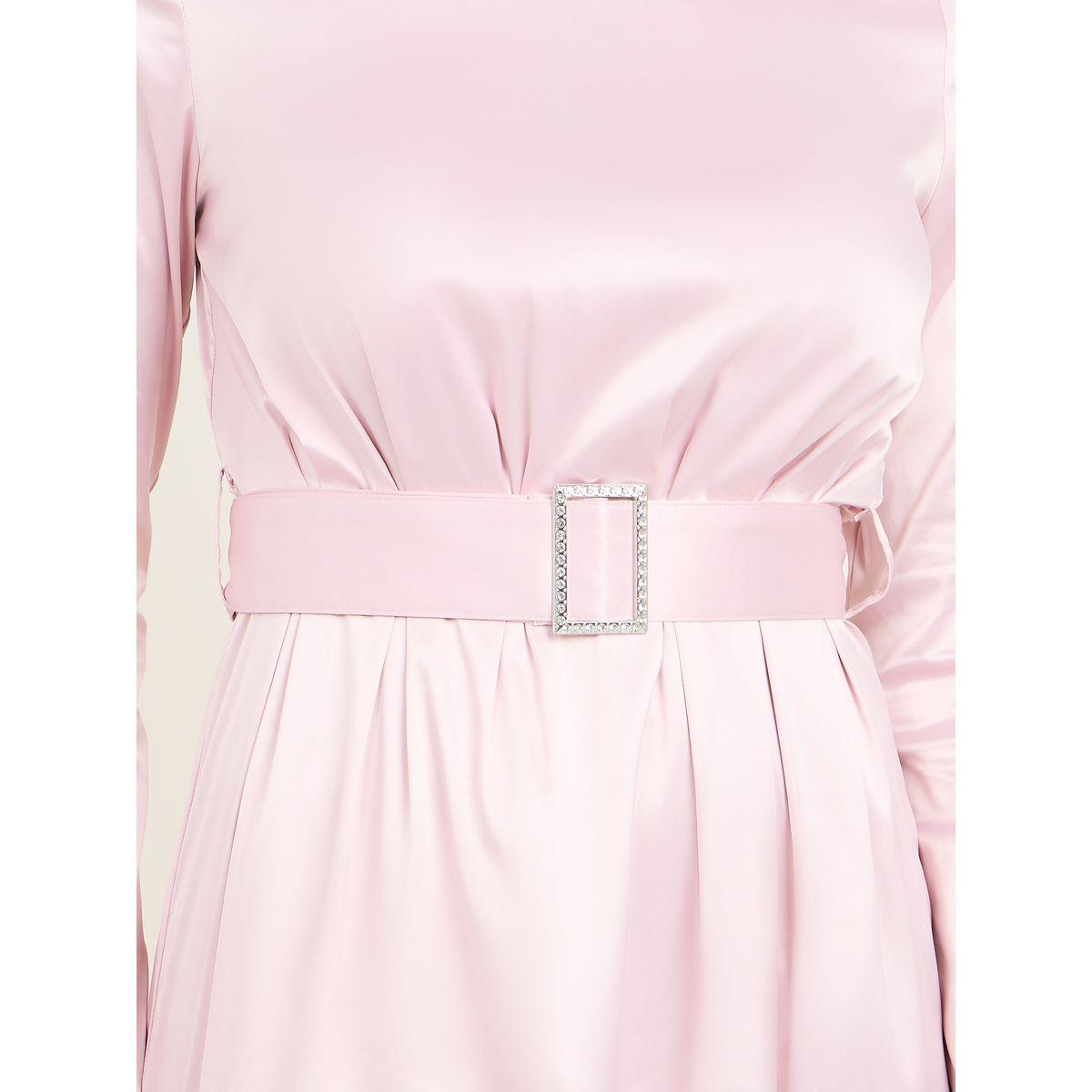 فستان ميدي ميدي مزخرف بحزام مشبك من ستيلي ساتان-women-clothing-dresses-image-3