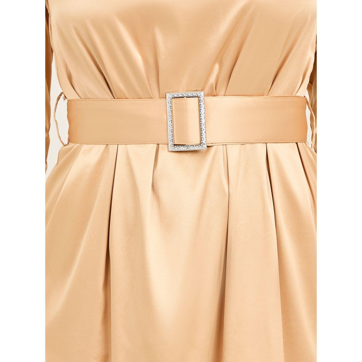 فستان ميدي ميدي مزخرف بحزام مشبك من ستيلي ساتان-women-clothing-dresses-image-3