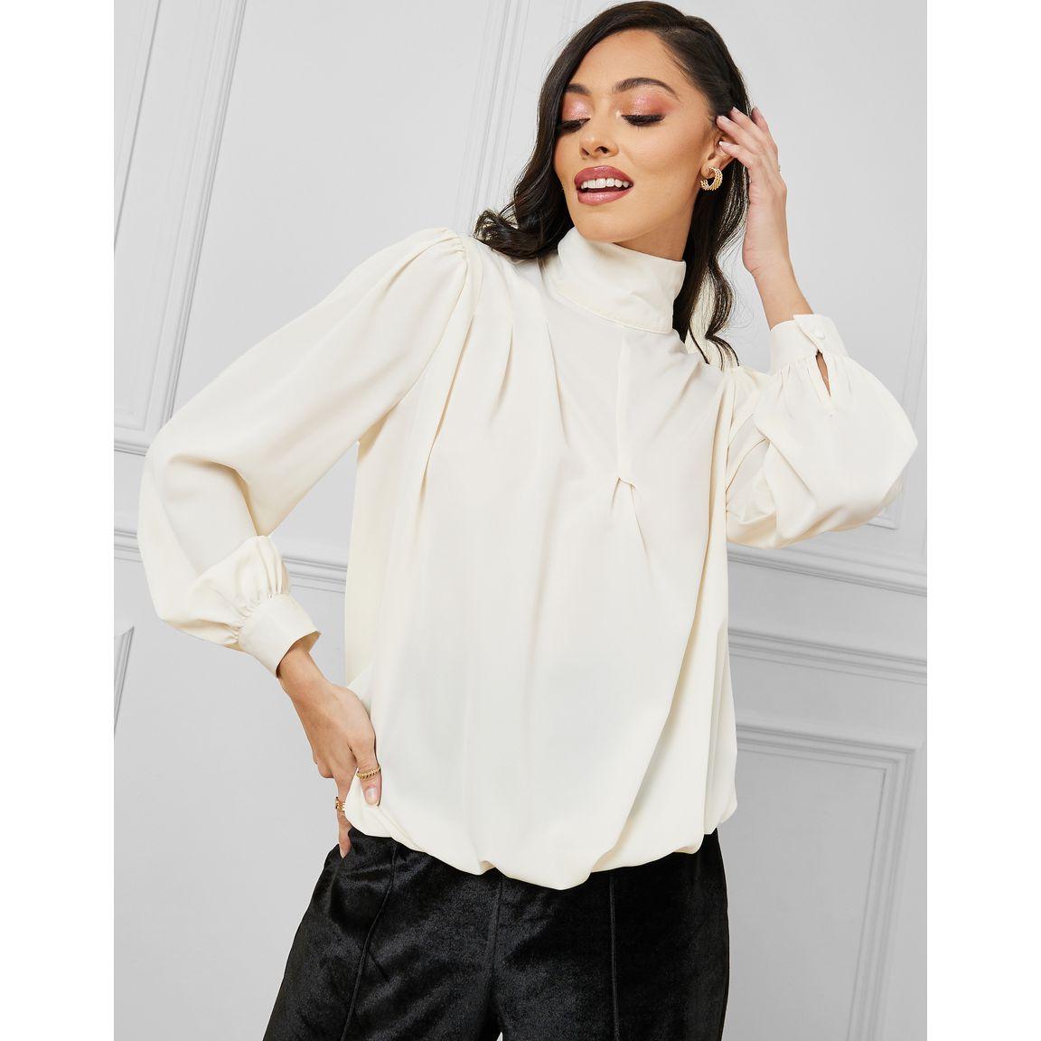 Styli Solid High Neck Blouse with Fold Pleats-women-clothing-shirtsandblouses-blouses-image-1