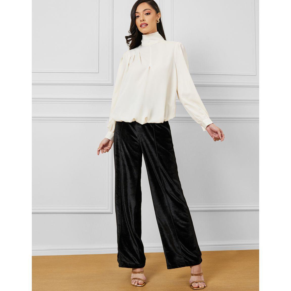 Styli Solid High Neck Blouse with Fold Pleats-women-clothing-shirtsandblouses-blouses-image-2