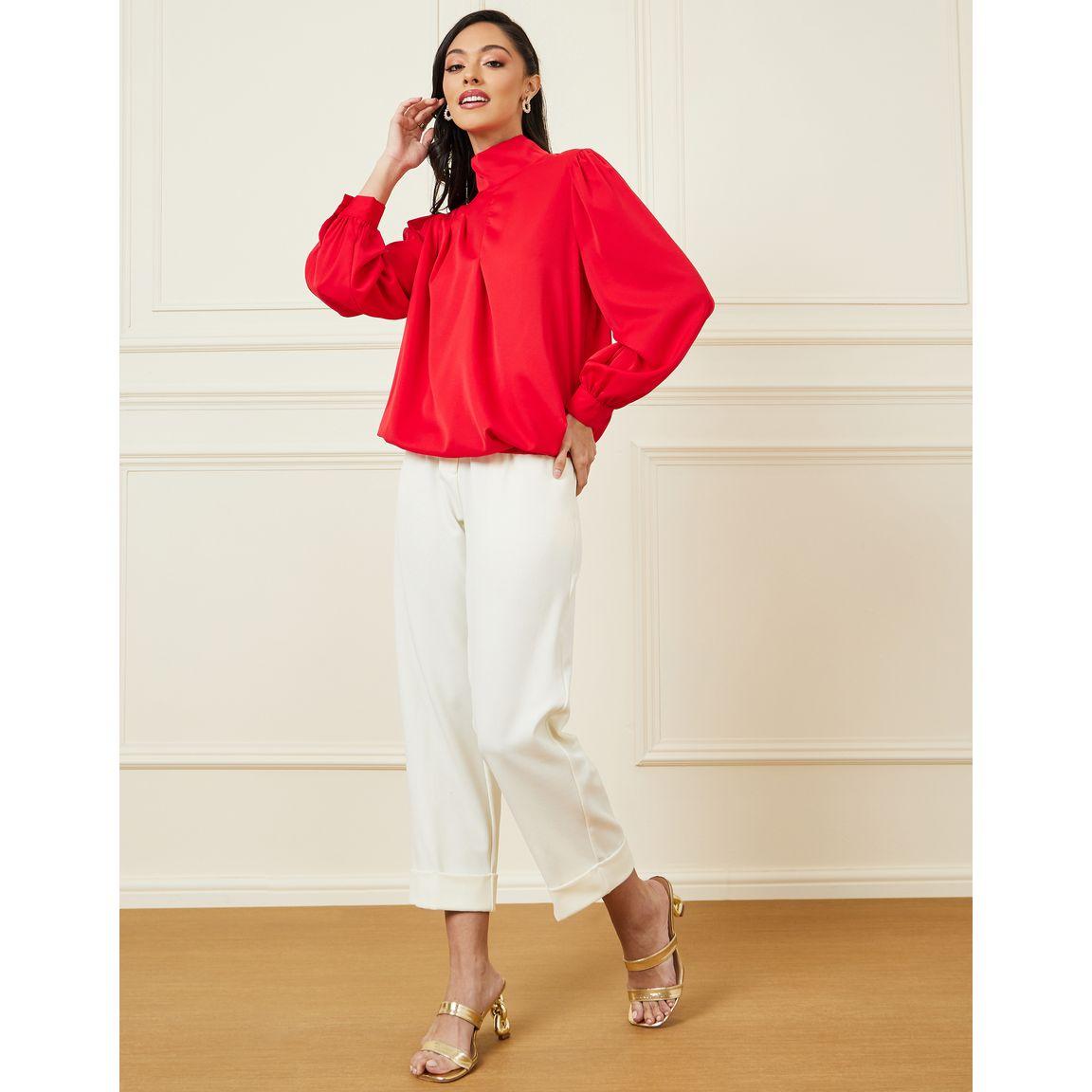 Styli Solid High Neck Blouse with Fold Pleats-women-clothing-shirtsandblouses-blouses-image-2